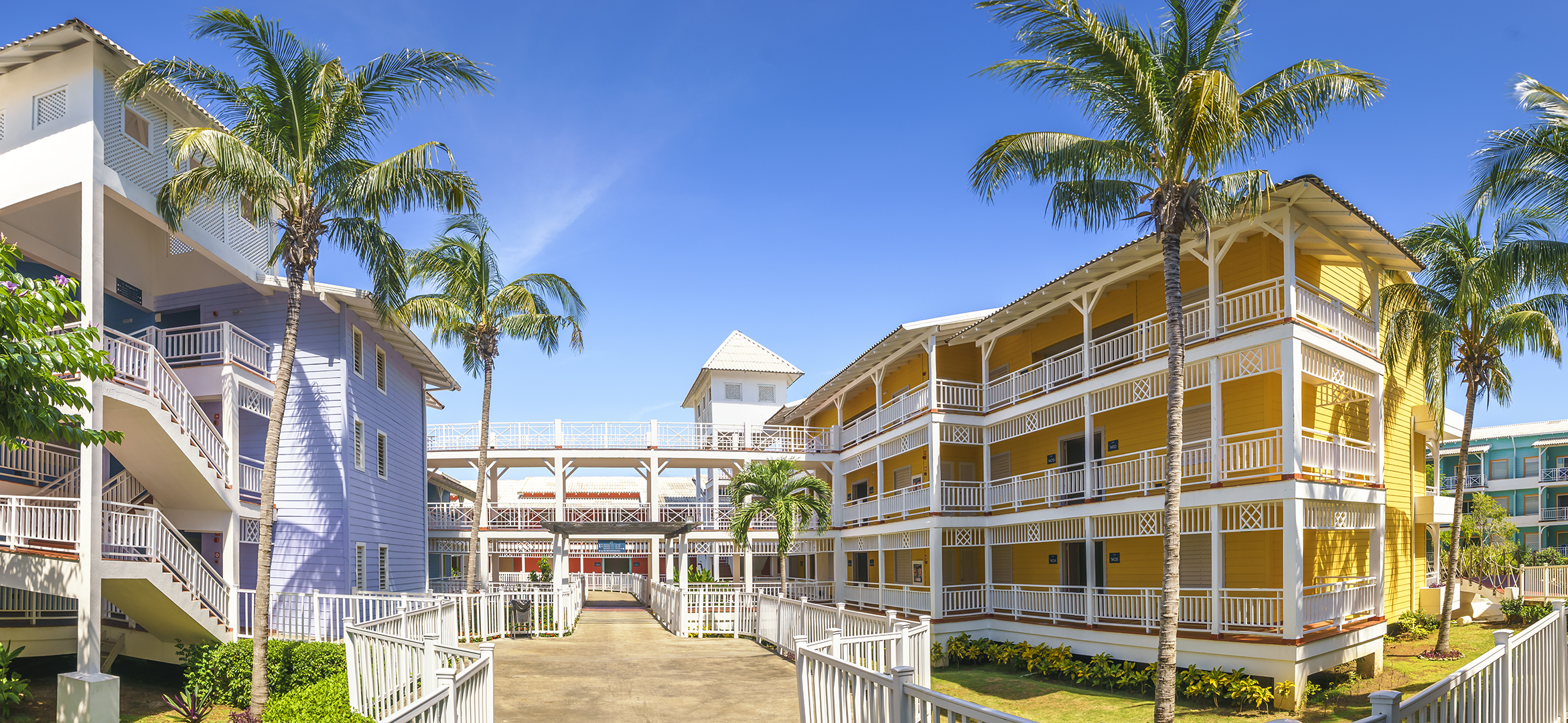 a row of houses with palm trees