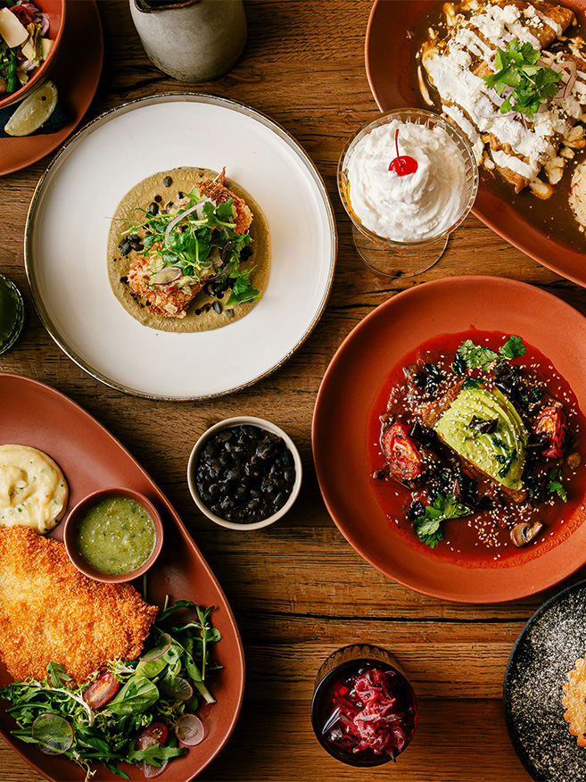 a table with plates of food