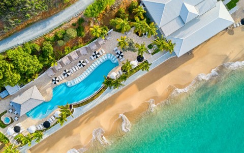 a swimming pool and a beach