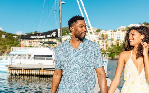 a man in a blue shirt