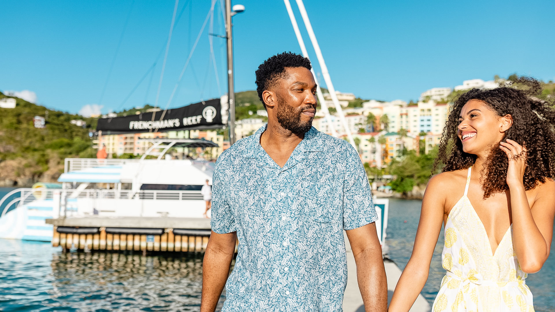 a man in a blue shirt