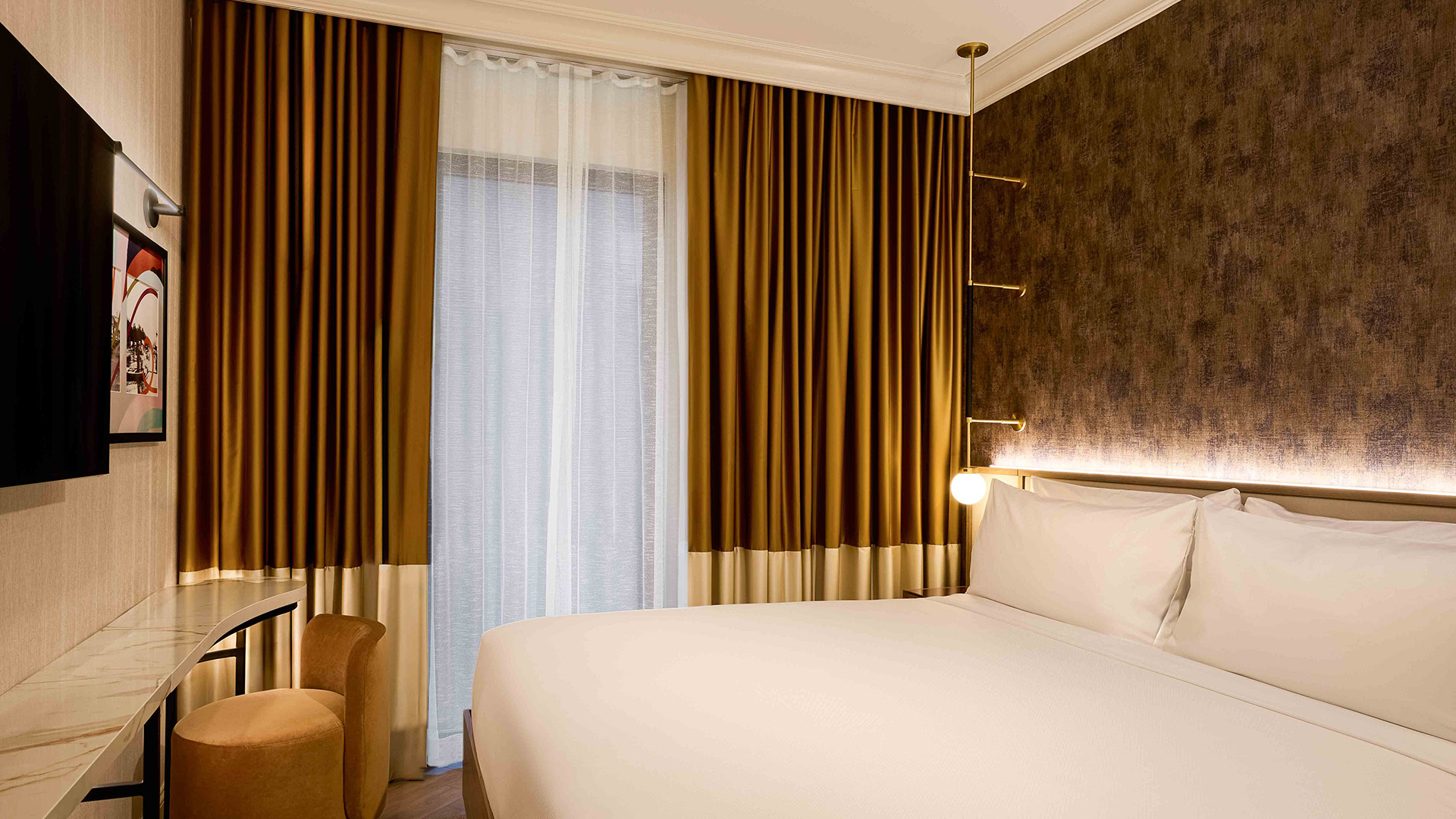 a bed with a light on it