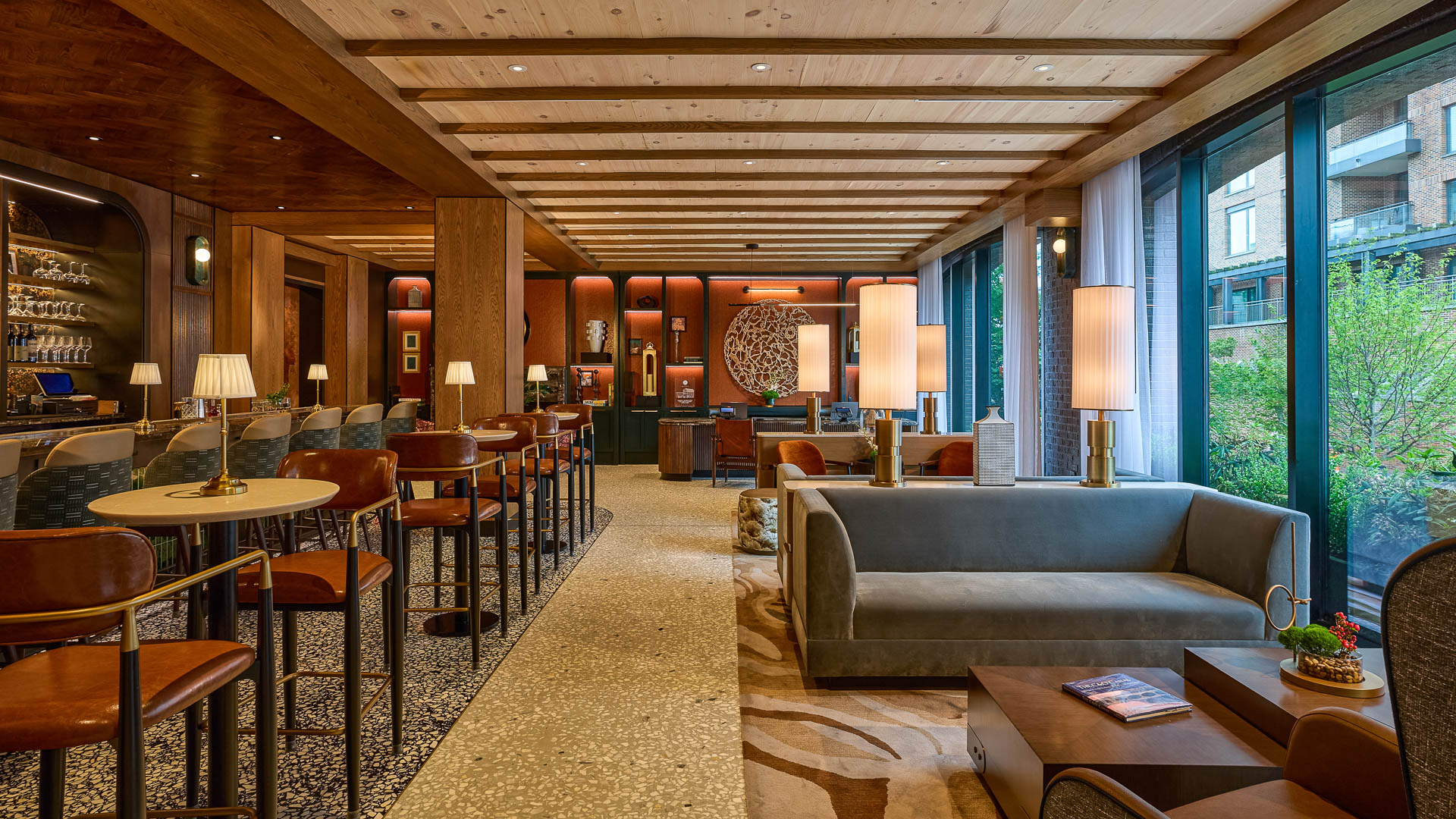 a room with tables and chairs