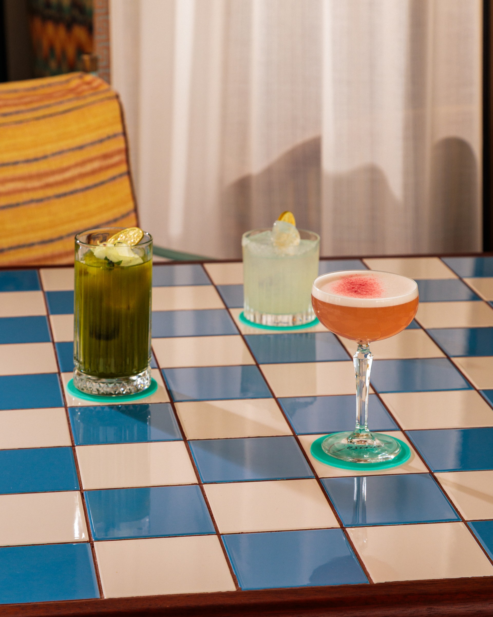 a table with drinks on it