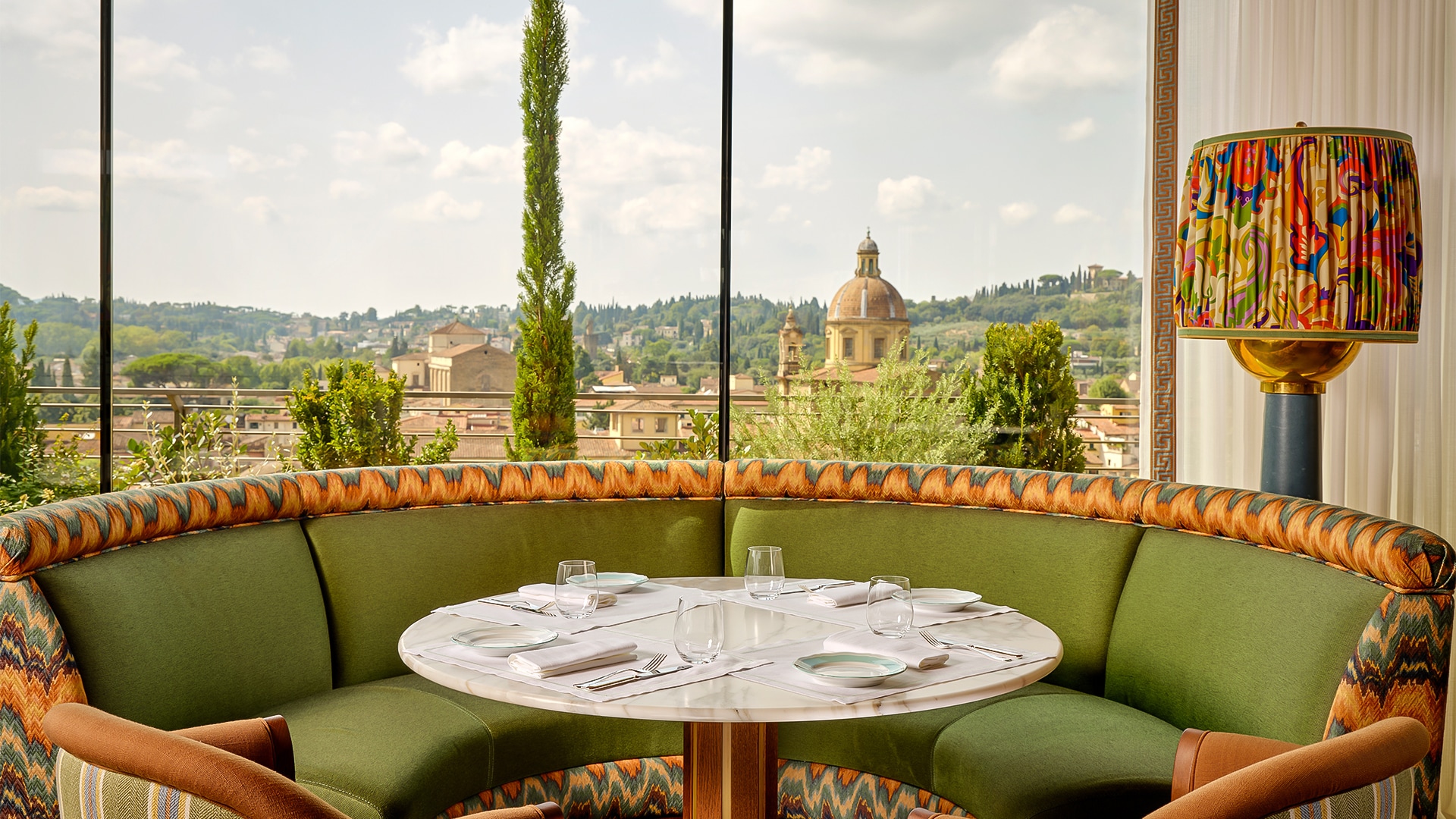 a table with a view of a city