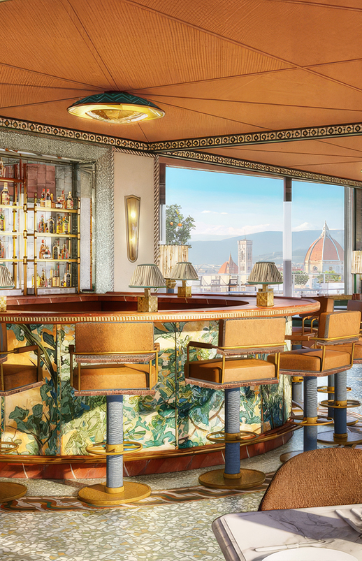 a bar with a large window