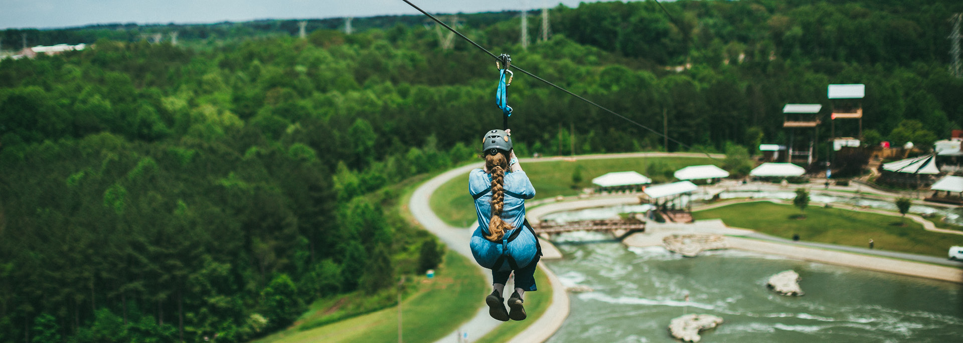 a person on a zip line