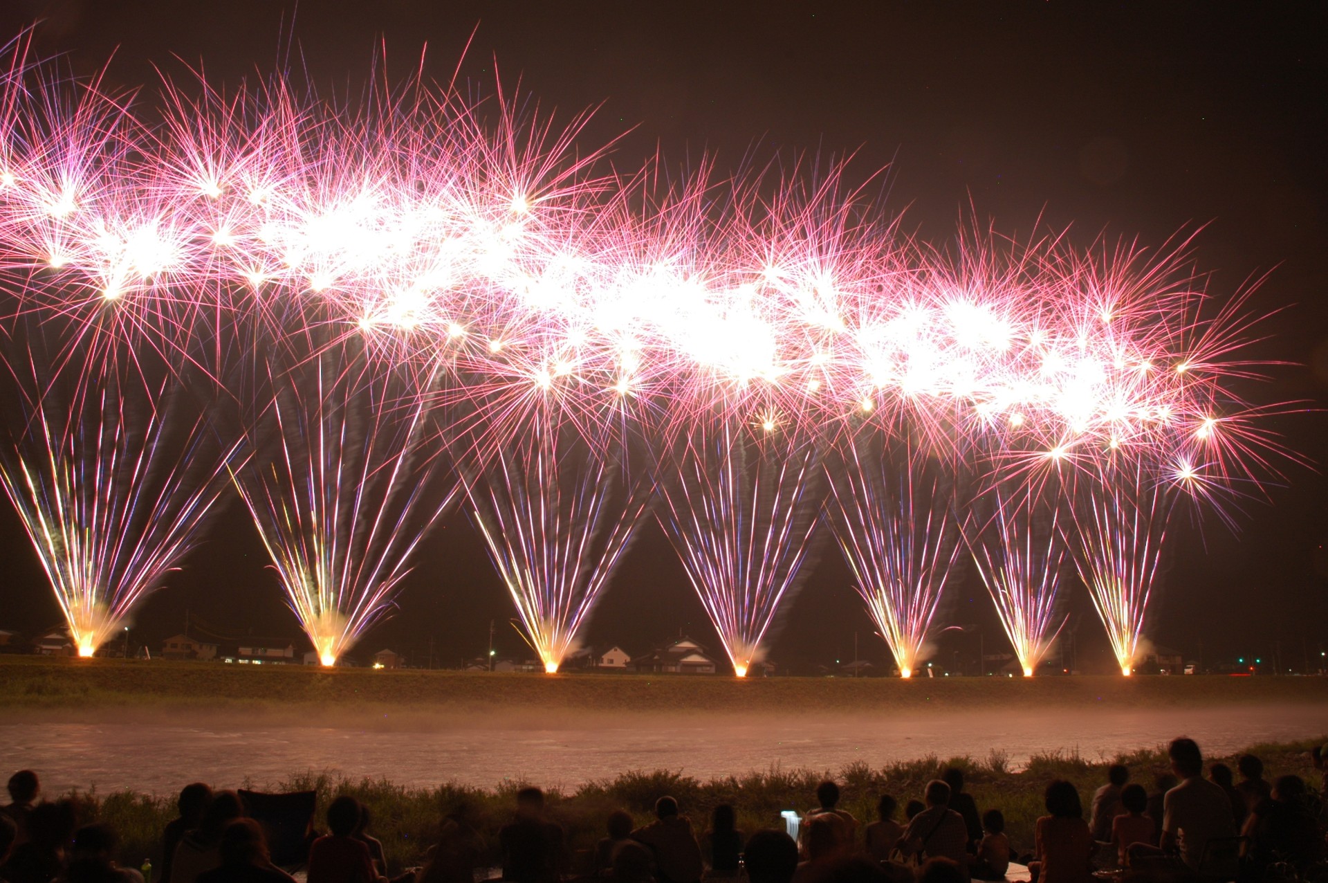 a group of people watching fireworks