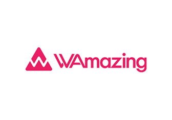 a pink logo with a triangle