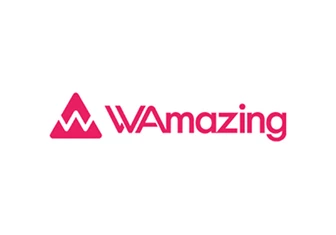 a pink logo with a triangle