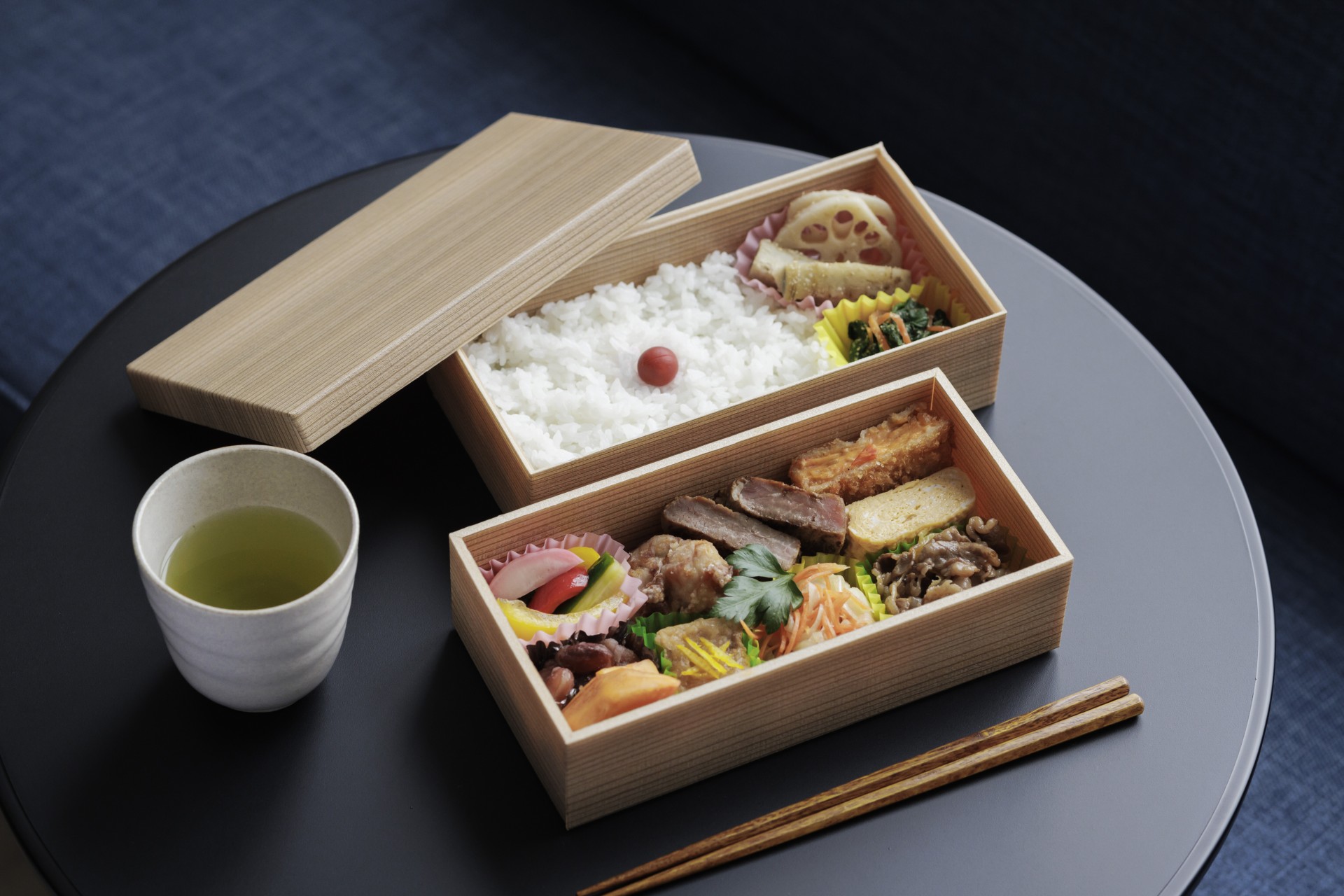 a wooden box with food in it