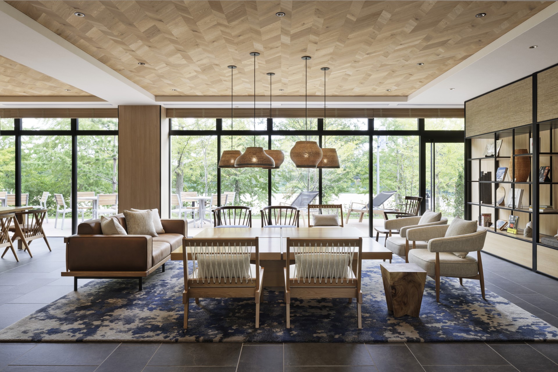 a room with a table and chairs