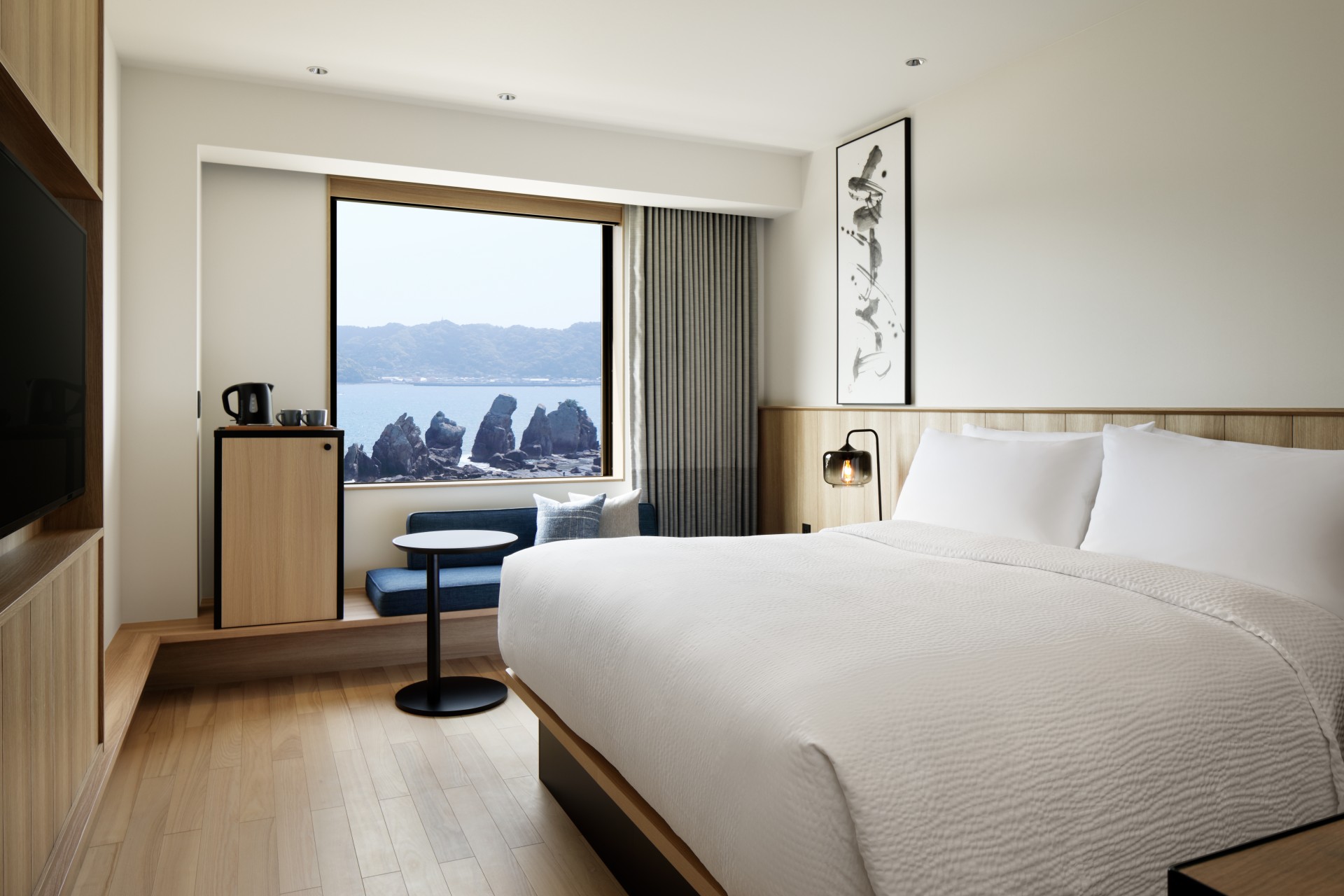 a room with a bed and a window