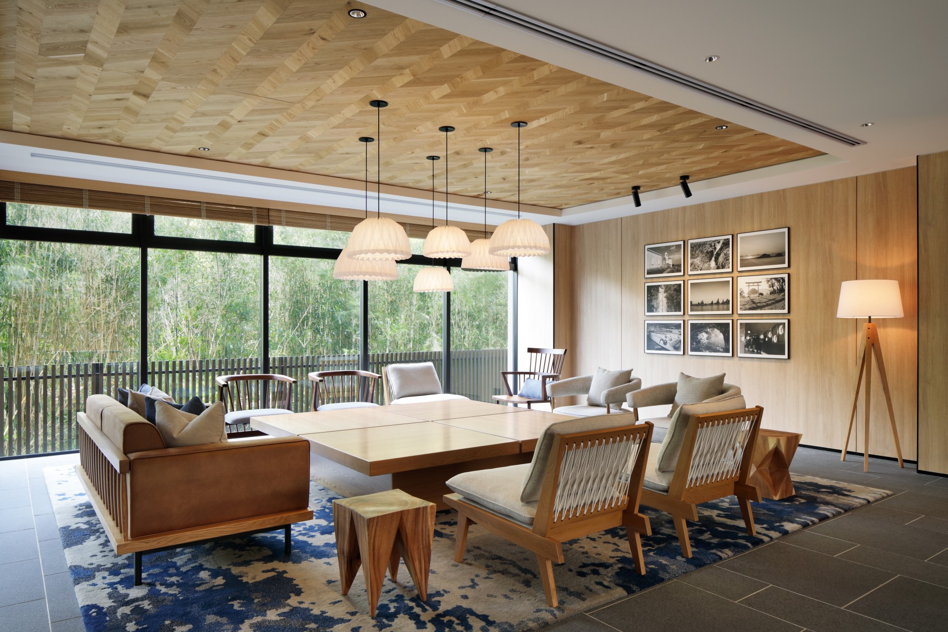 a room with a table and chairs