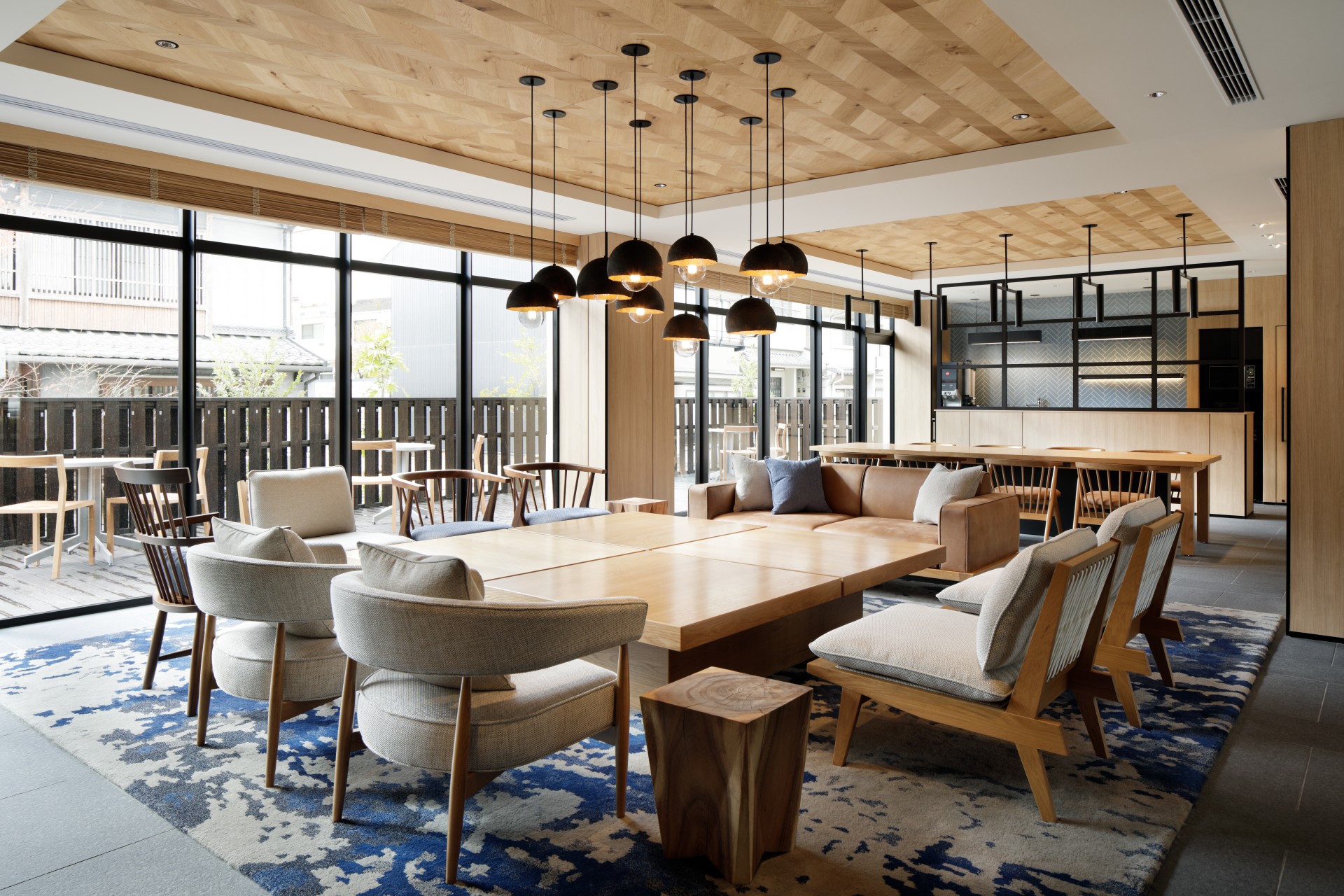 a room with a table and chairs