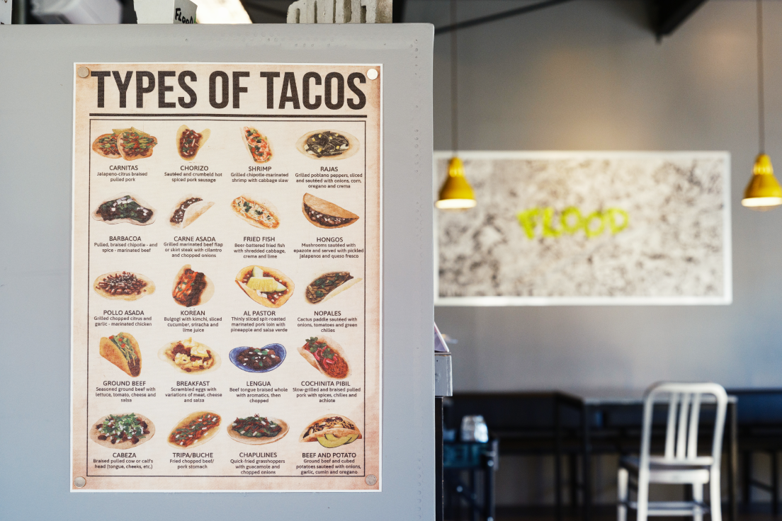 a poster of tacos on a wall