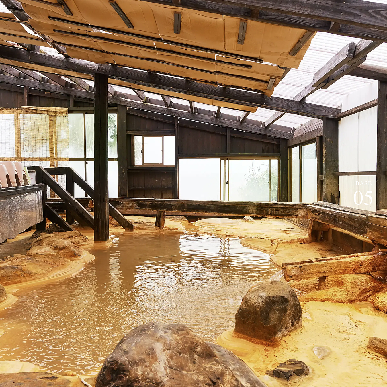 a inside of a building with a pool of water