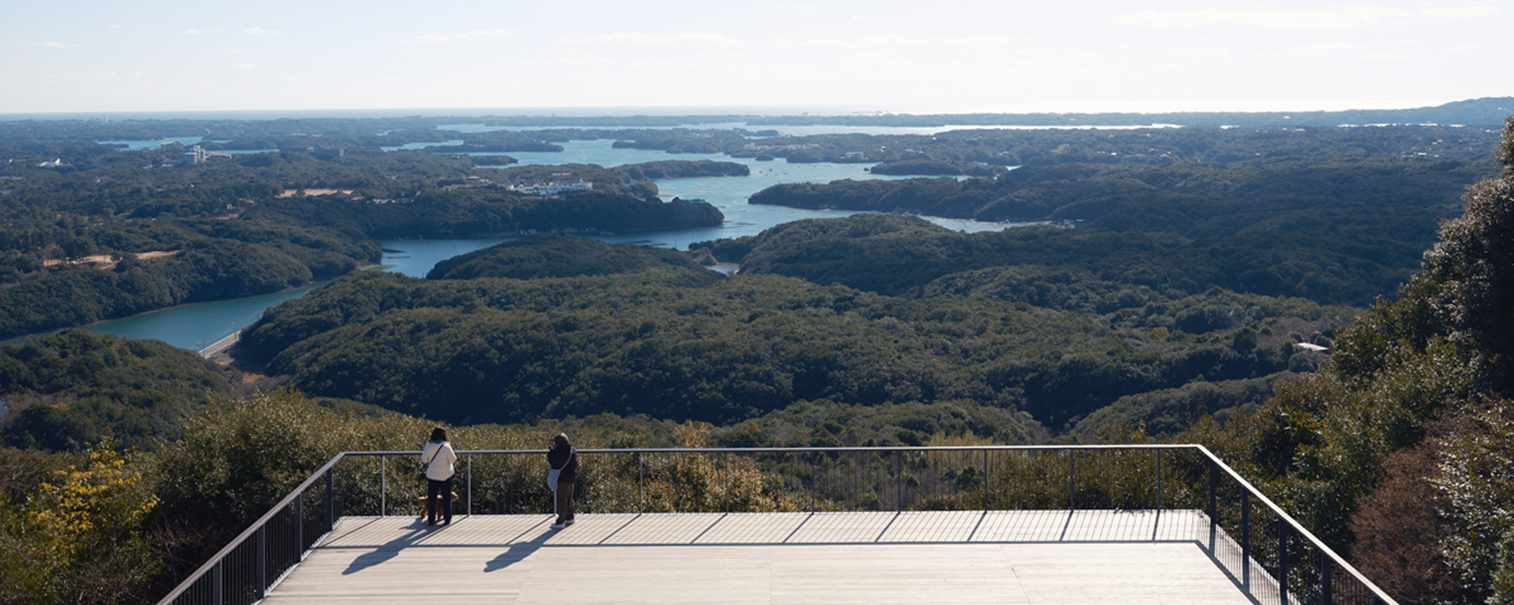 a person standing on a deck overlooking a body of water