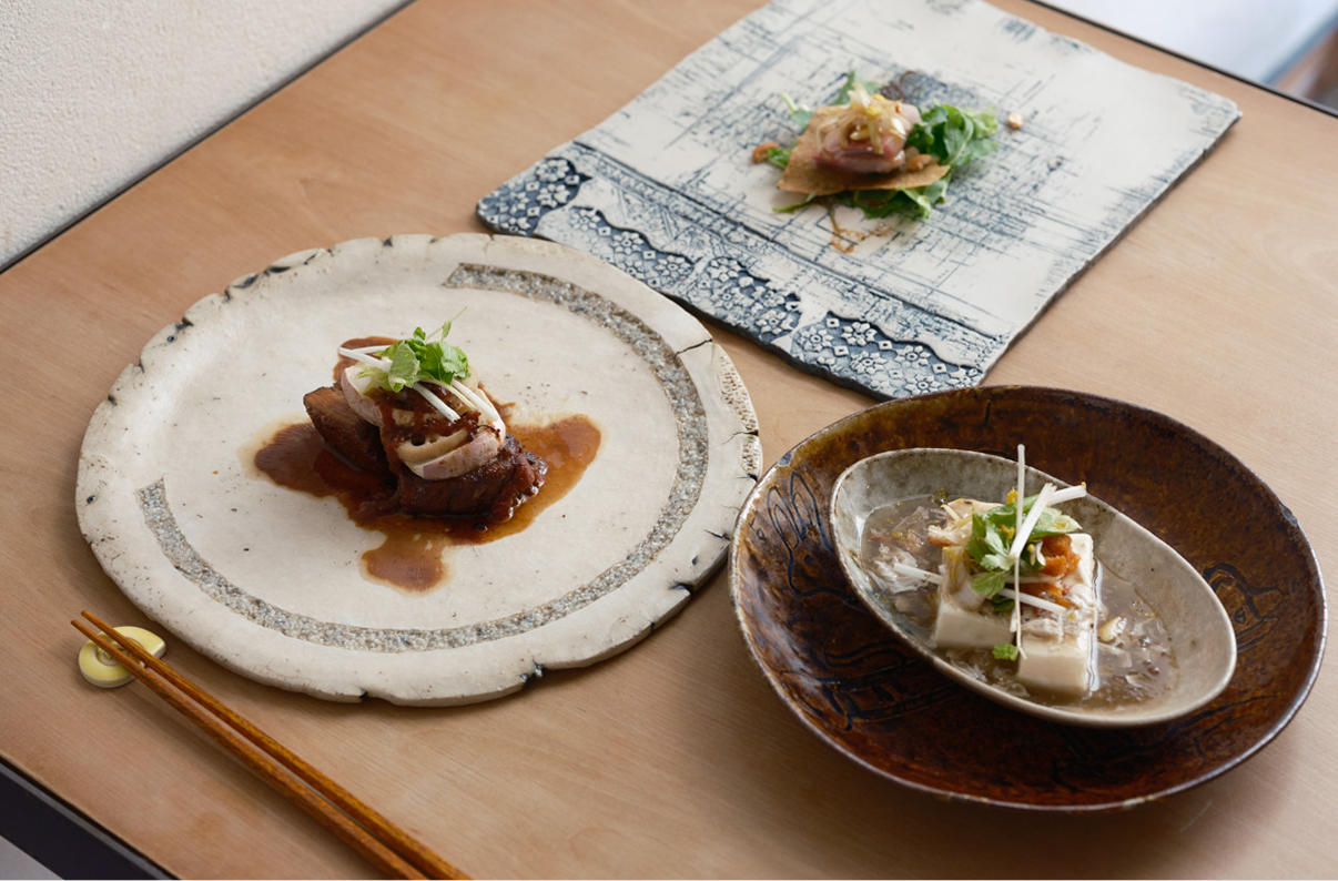 plates with food on them