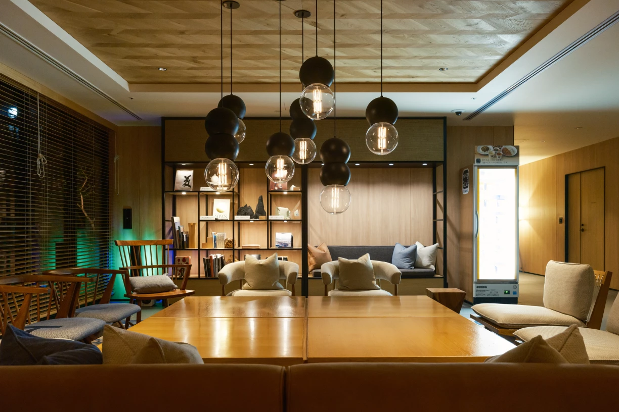 a room with a table and chairs