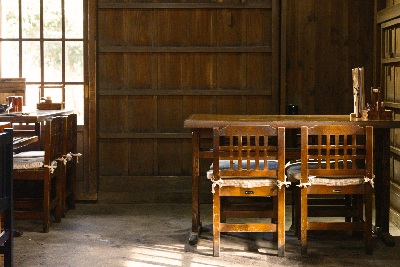 a table and chairs in a room