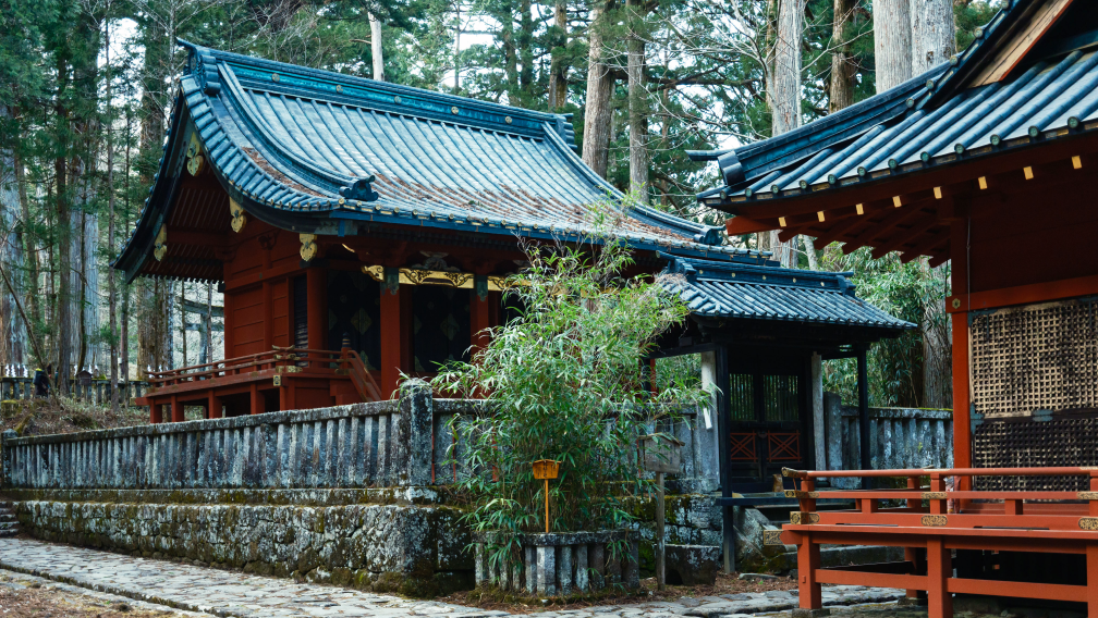 a building with a blue roof