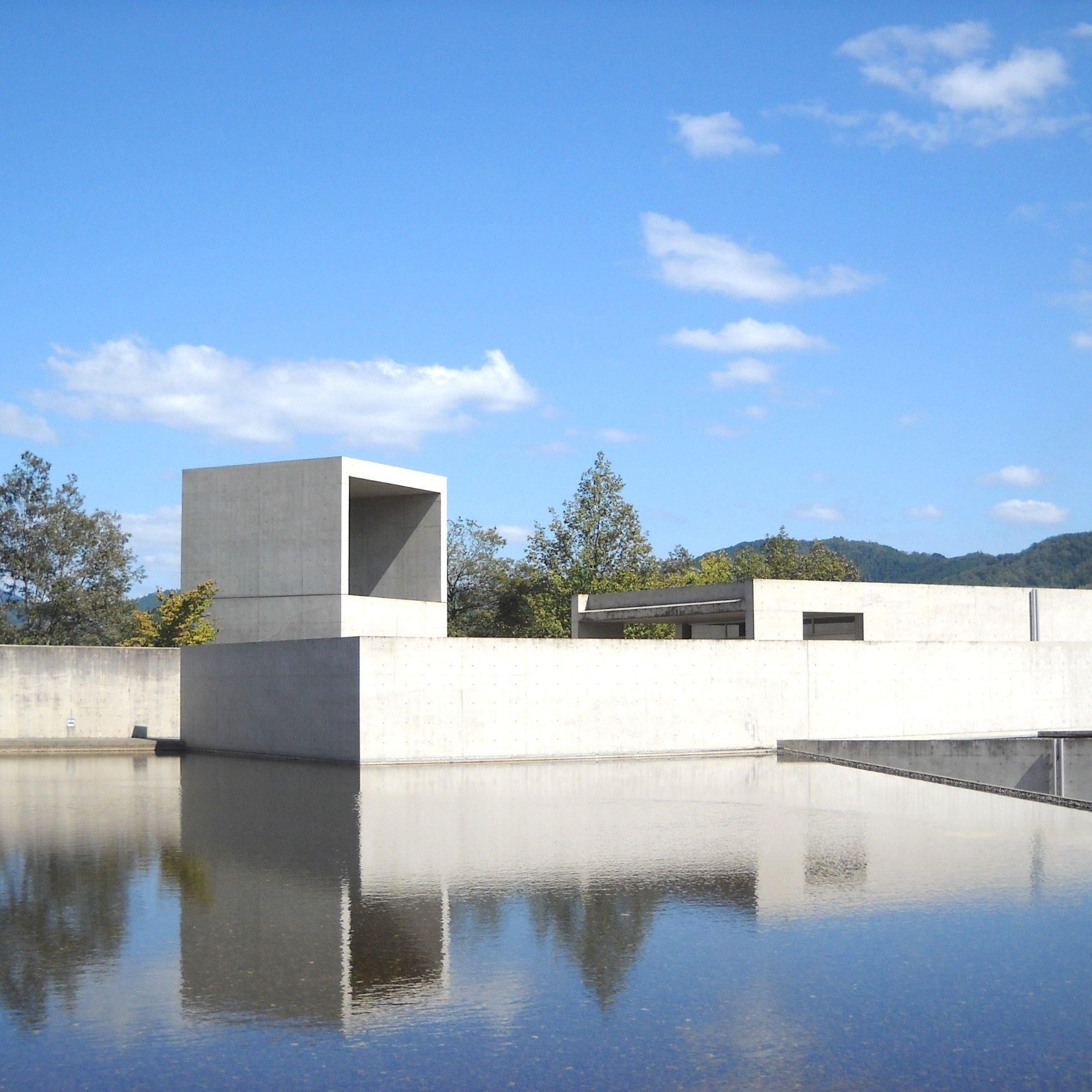 a building with a body of water