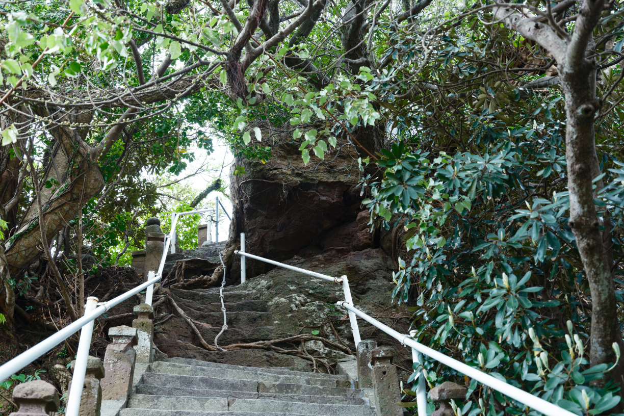 a stairs leading up to a cliff