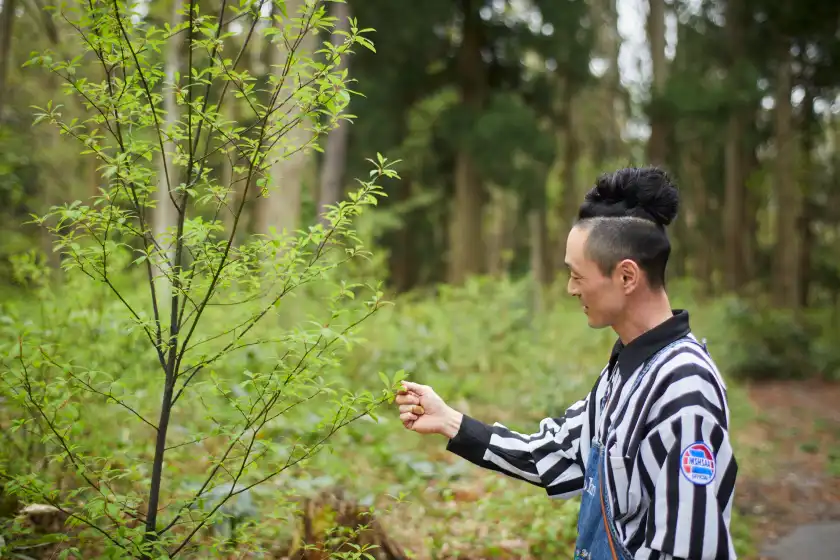 a man in a striped shirt