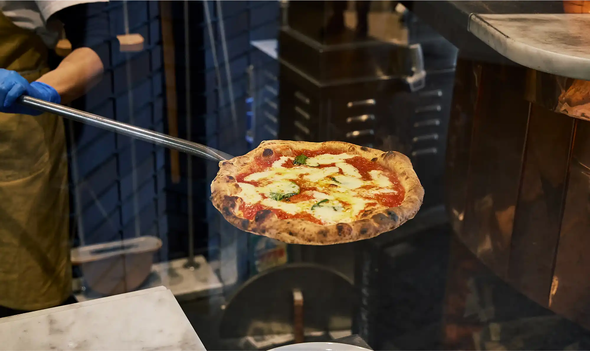 a pizza in the air