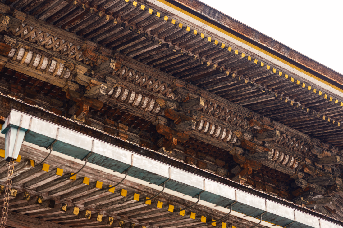 a wooden structure with beams
