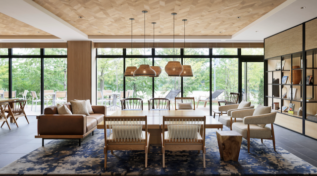 a room with a table and chairs