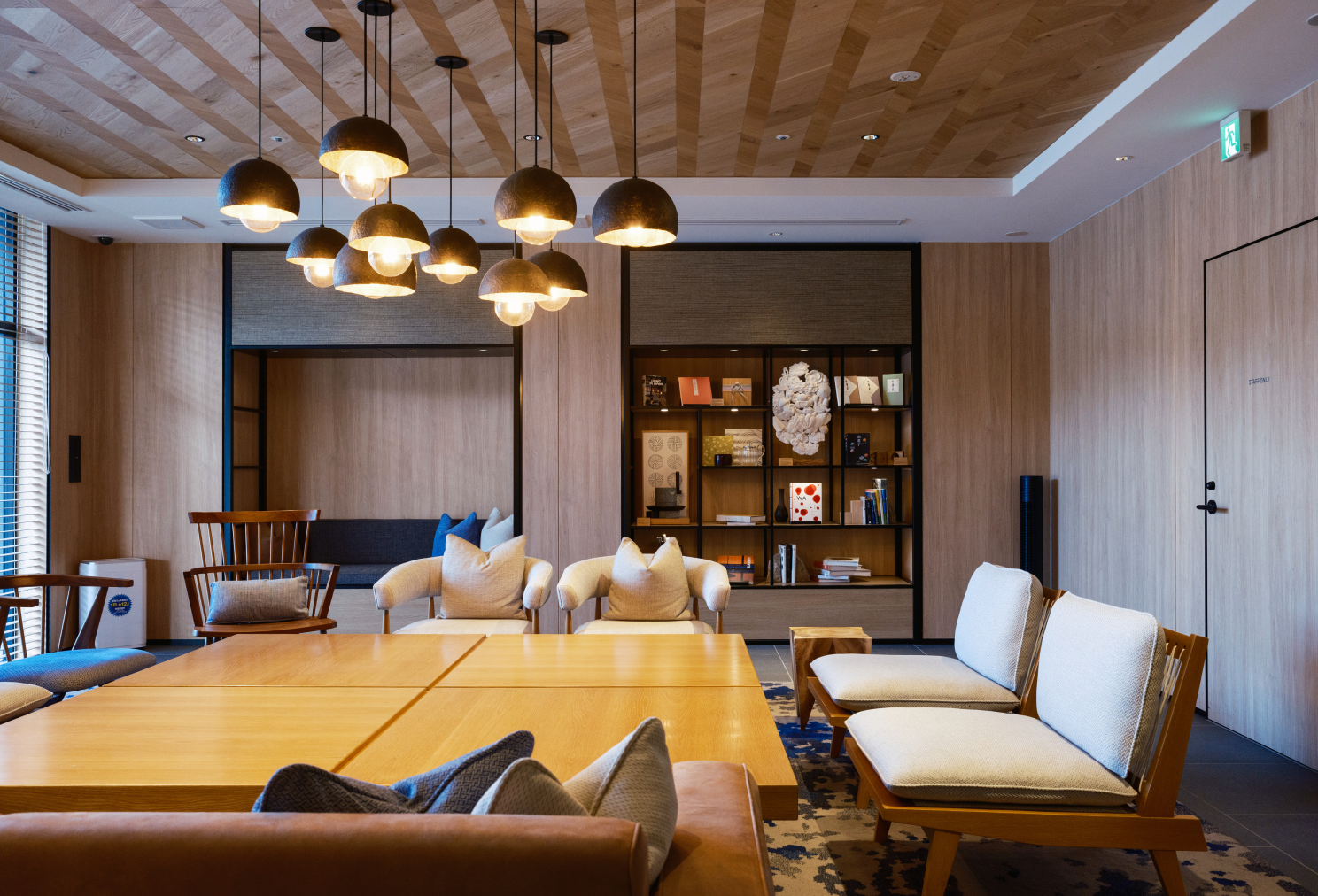 a room with a table and chairs