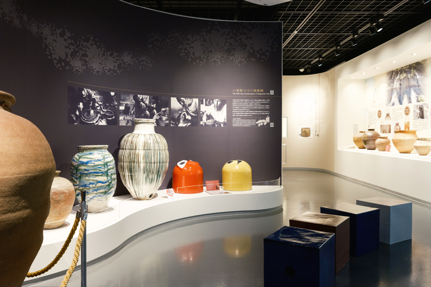 a display of vases and other objects