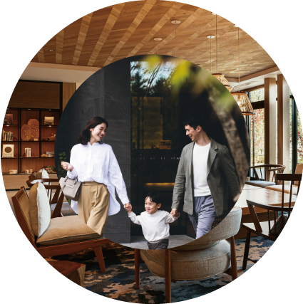a man and woman holding hands and a child walking boutique hotels Japan