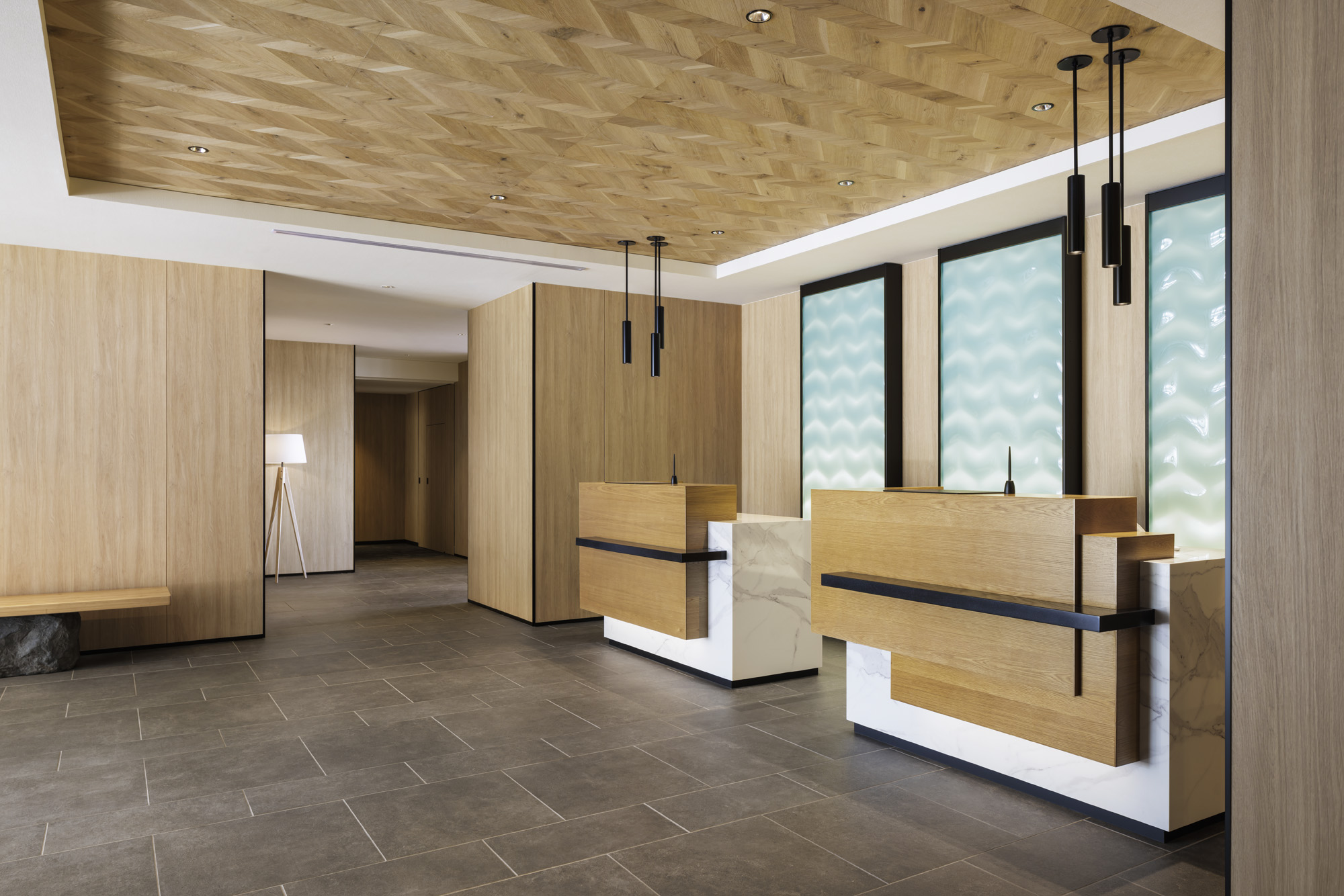 a reception desk in a room