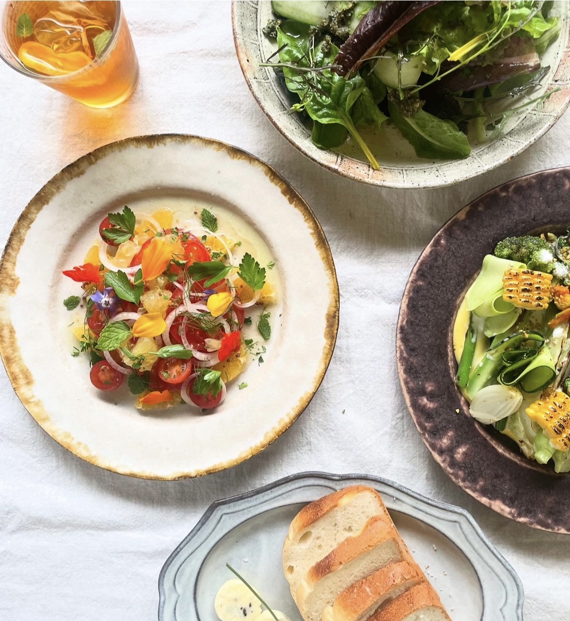 a group of plates of food