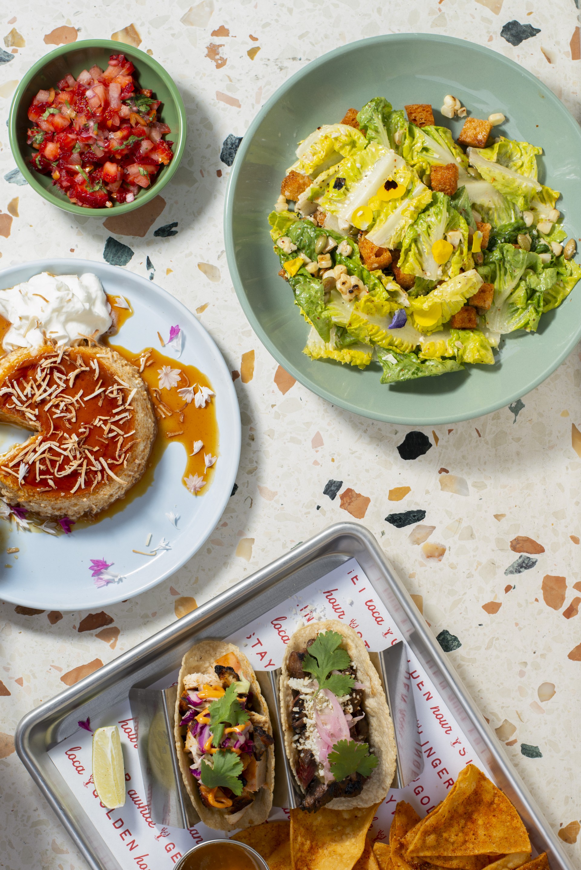 a table with plates of food