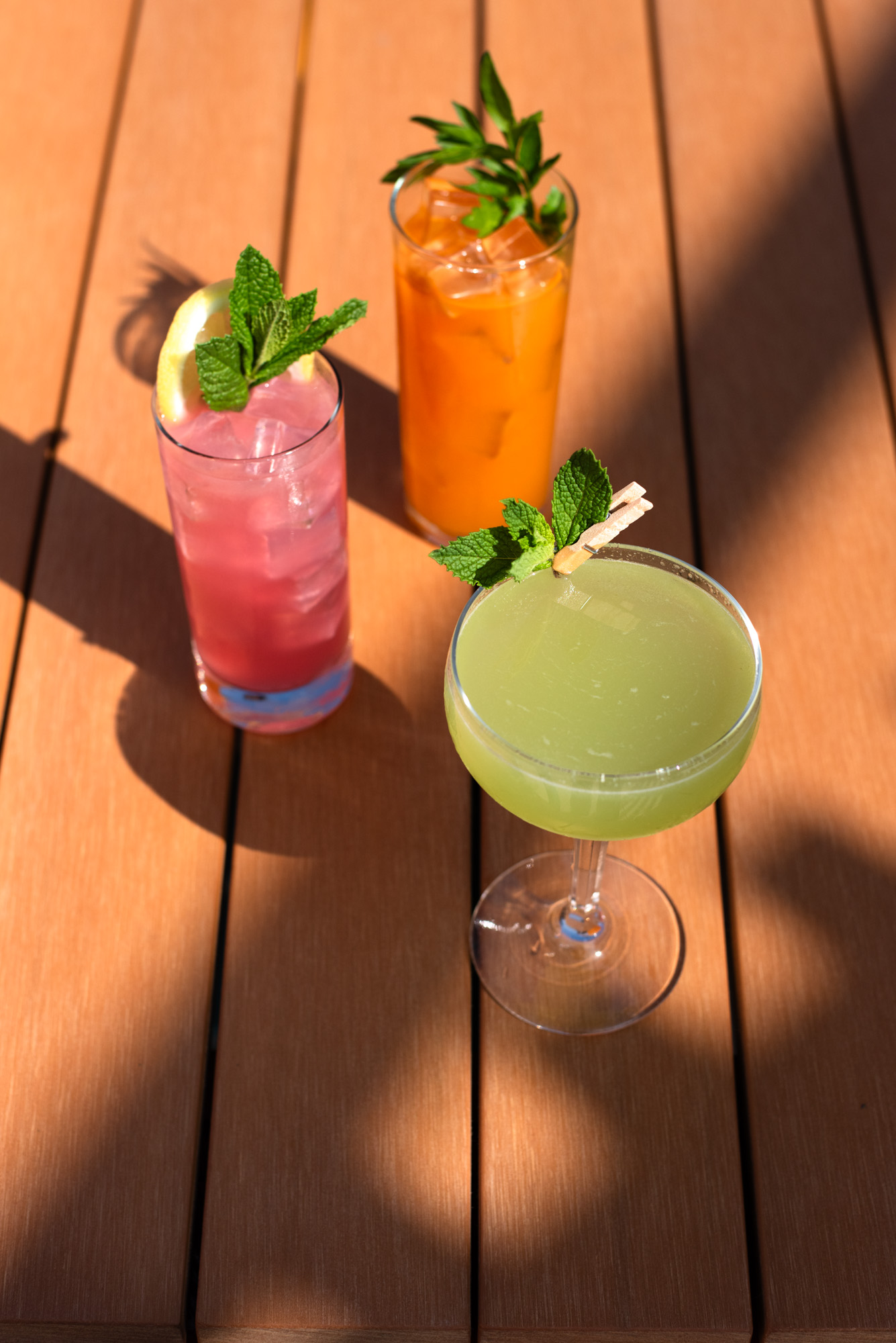 a group of drinks on a table