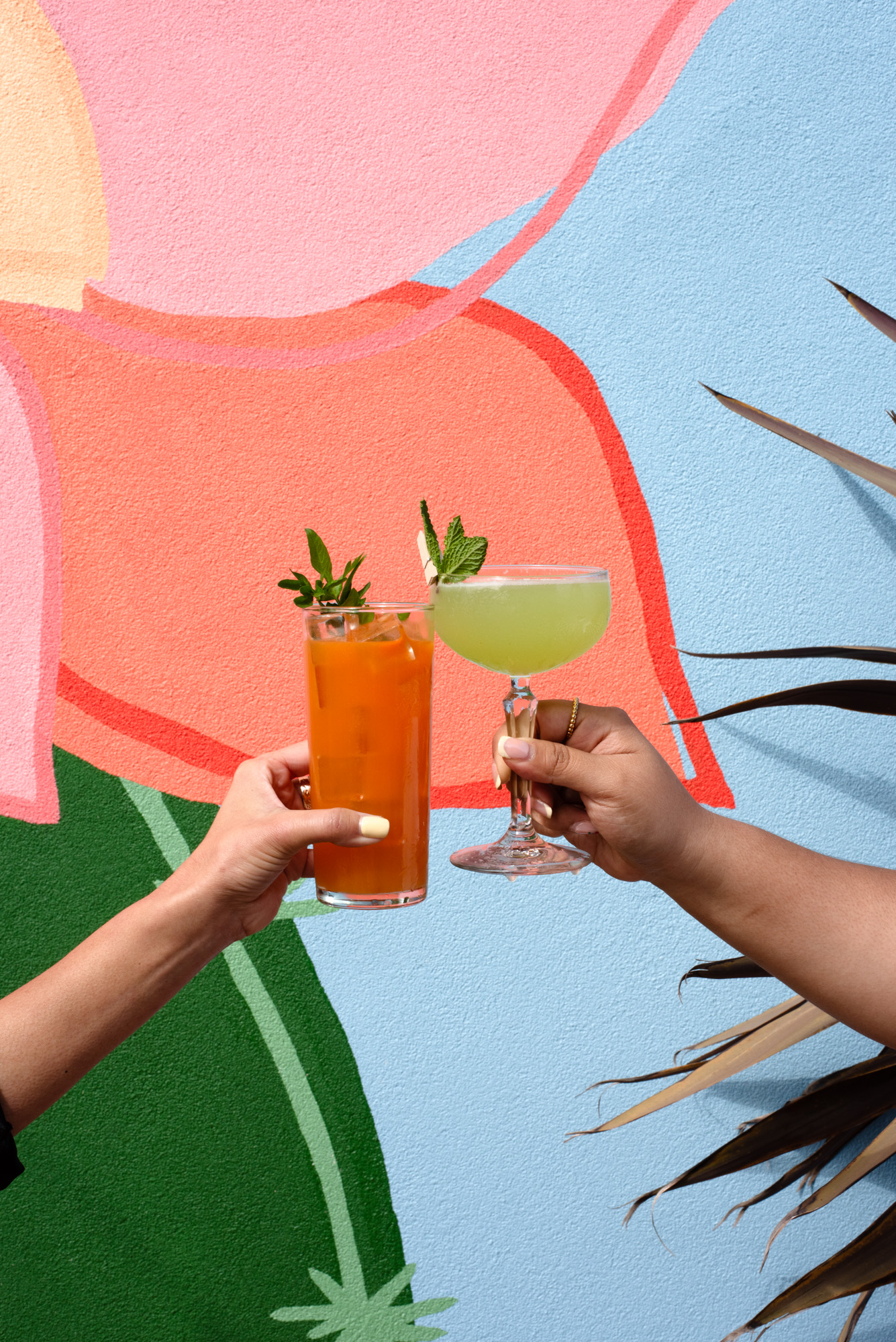 a pair of hands holding drinks