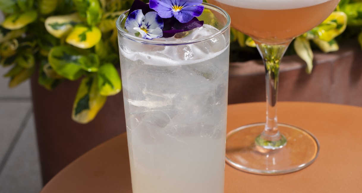 two glasses of drinks on a table