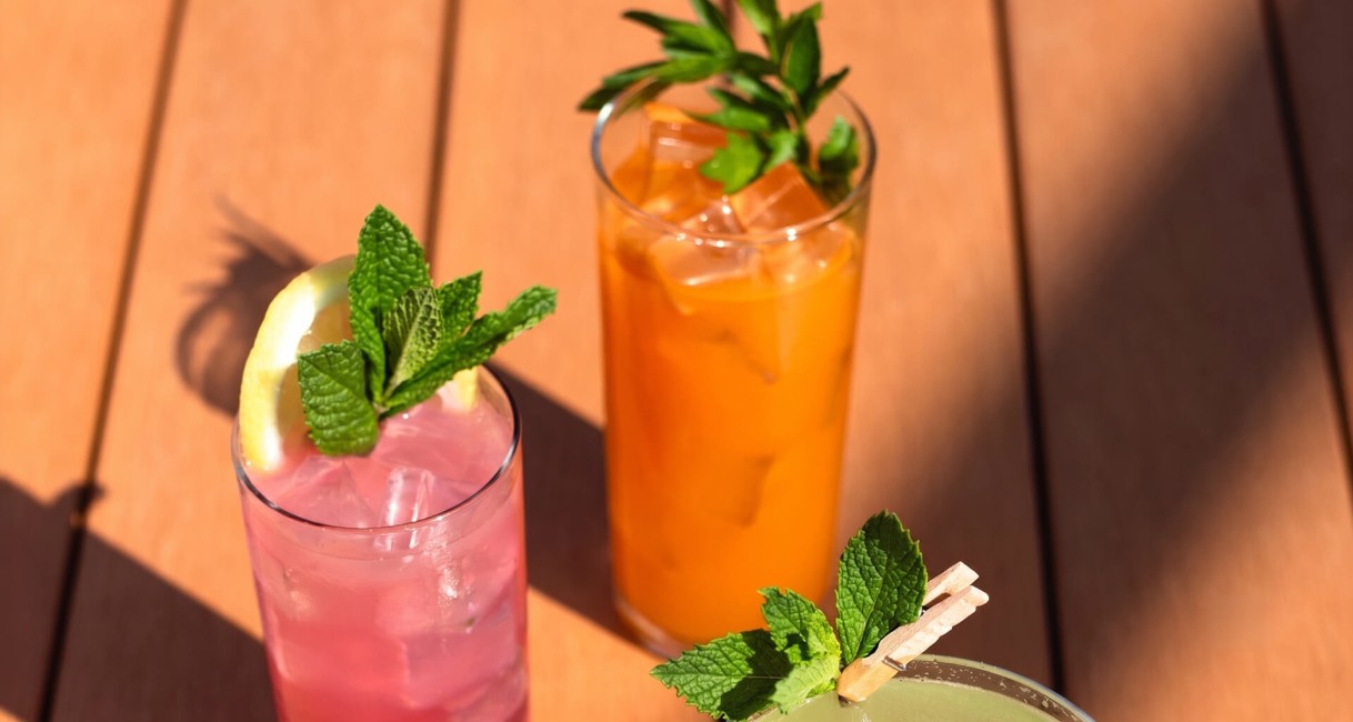 a group of drinks on a table