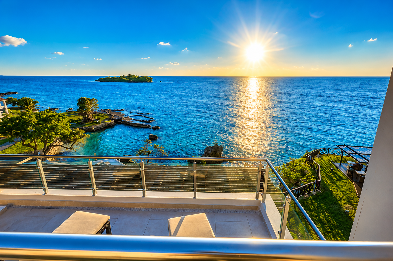 a deck overlooking a body of water
