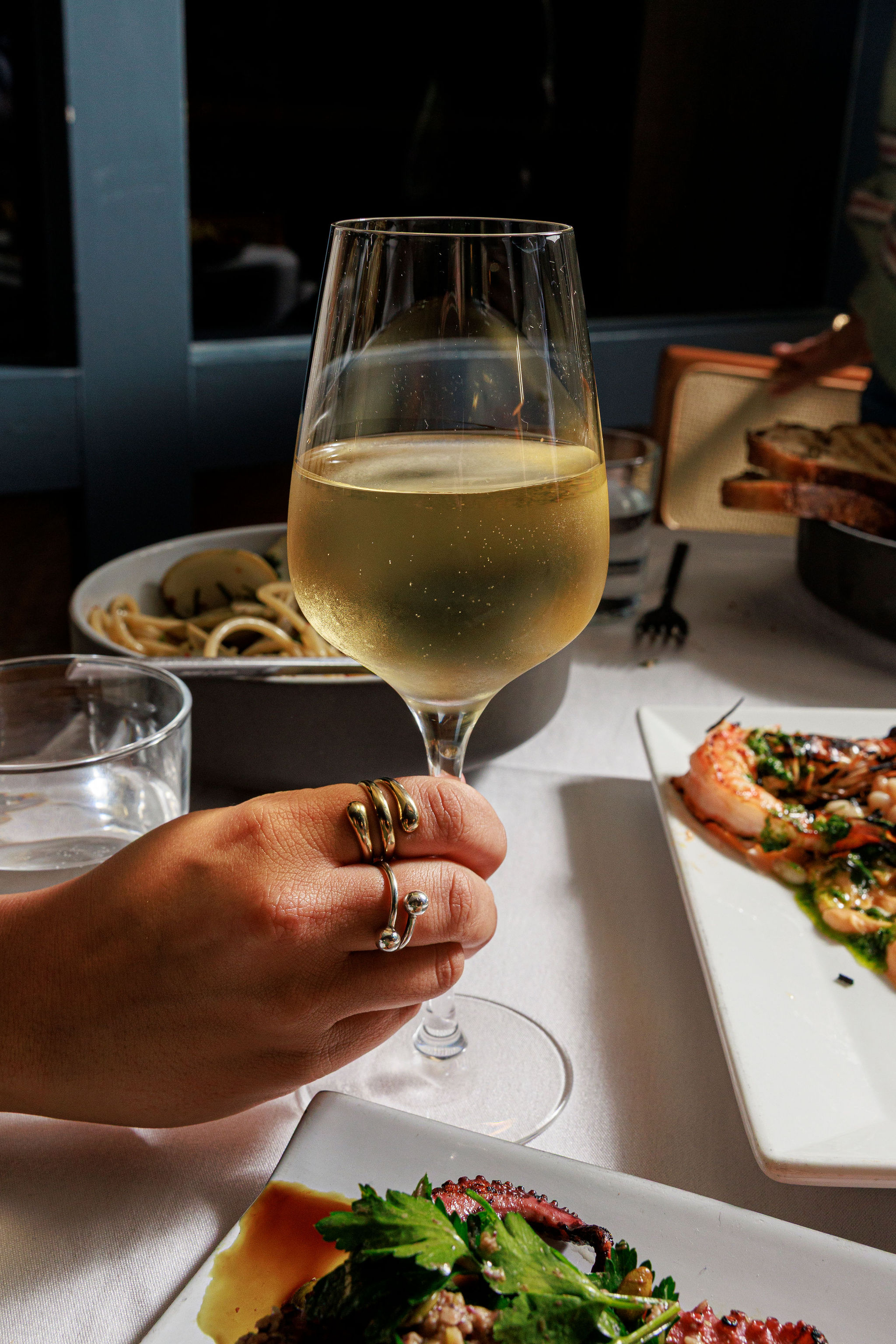 a hand holding a glass of wine