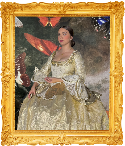 a woman in a gold dress