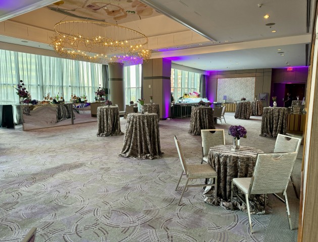 a room with tables and chairs