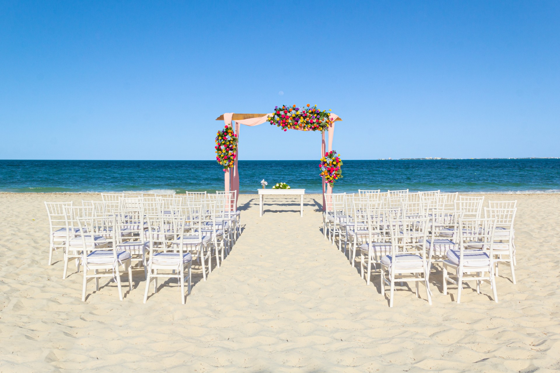a wedding set up on a beach