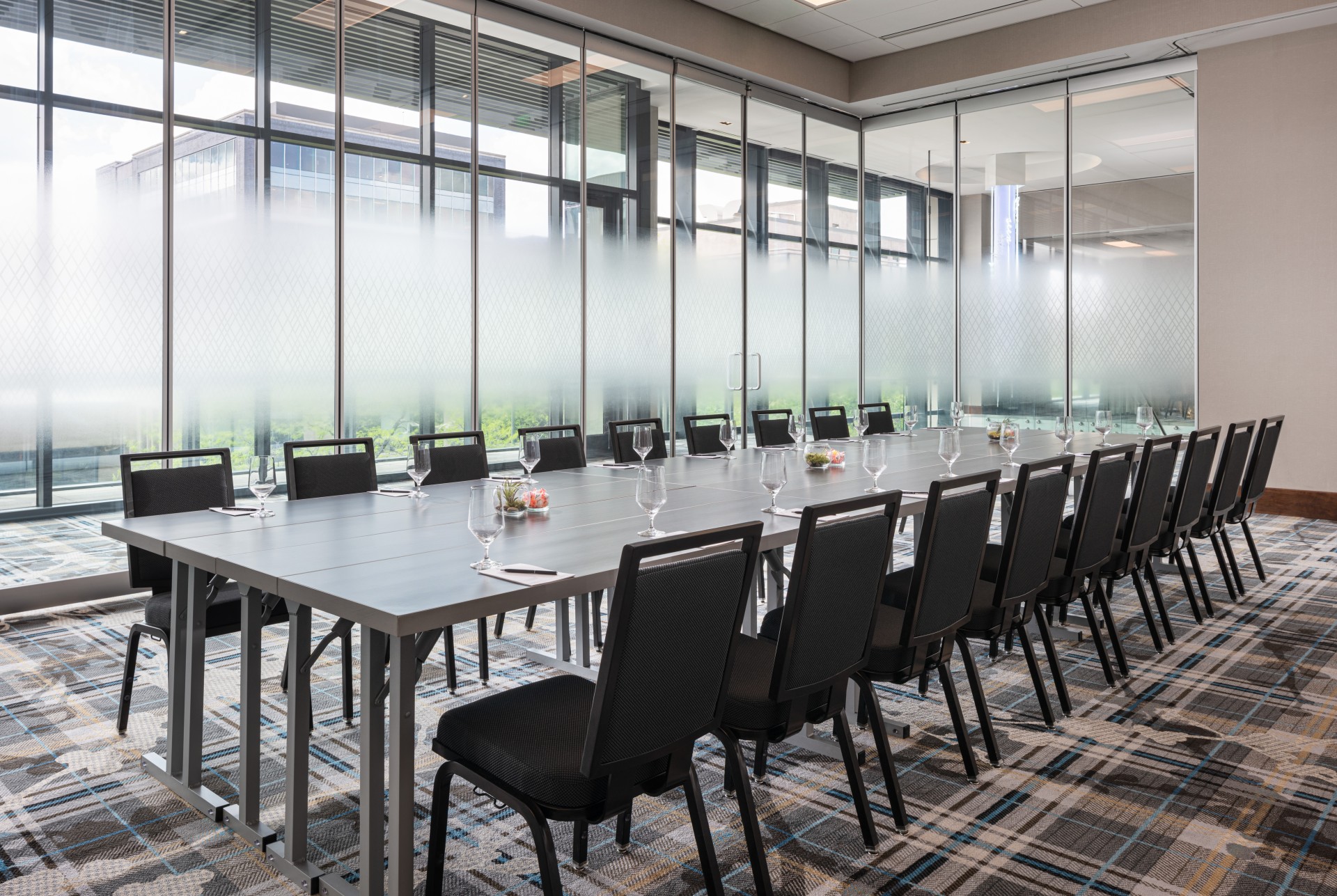 a room with a table and chairs