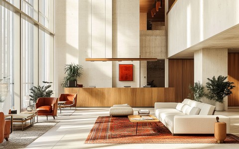 a room with a large wall and a large window