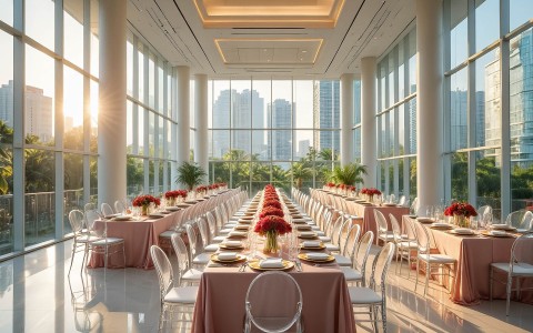 a long table set for a dinner party